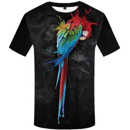 Parrot T-shirt Men Colorful Tshirts Casual Animal T shirts Funny Graffiti Tshirt Anime Black Tshirt Printed Short Sleeve