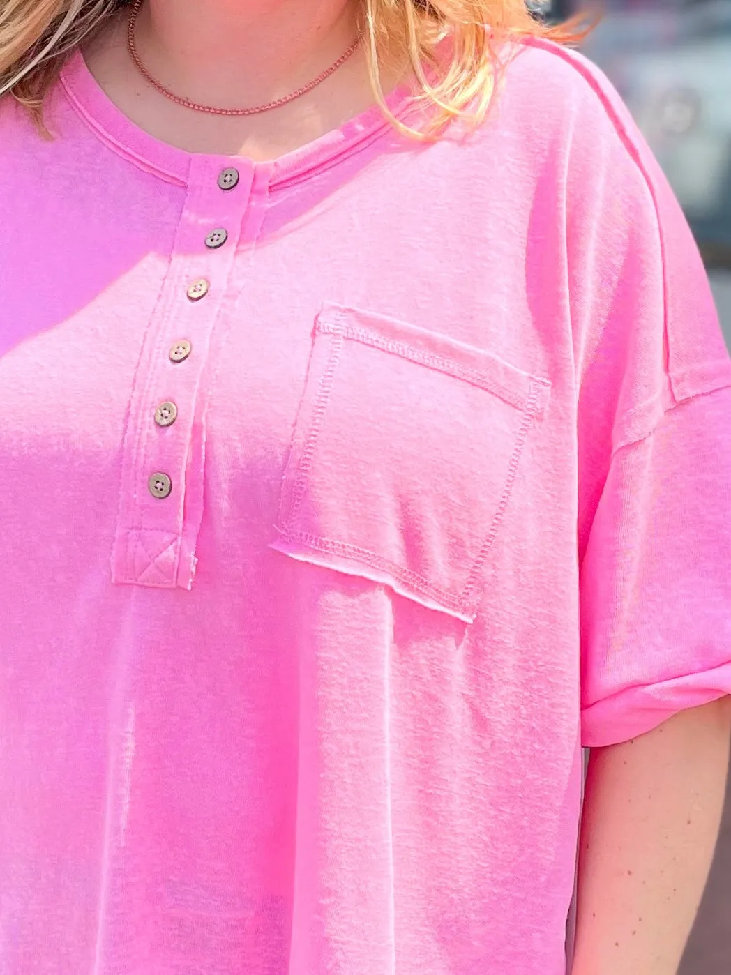 Pink Pocket Button Tee