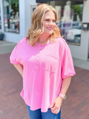 Pink Pocket Button Tee