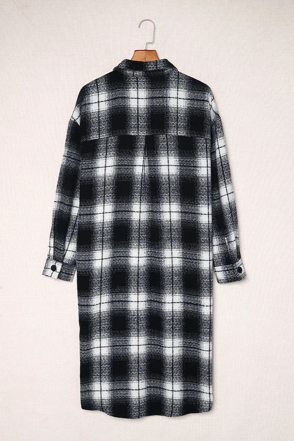 Plaid Print Buttoned Pocketed Long Sleeve Long Coat