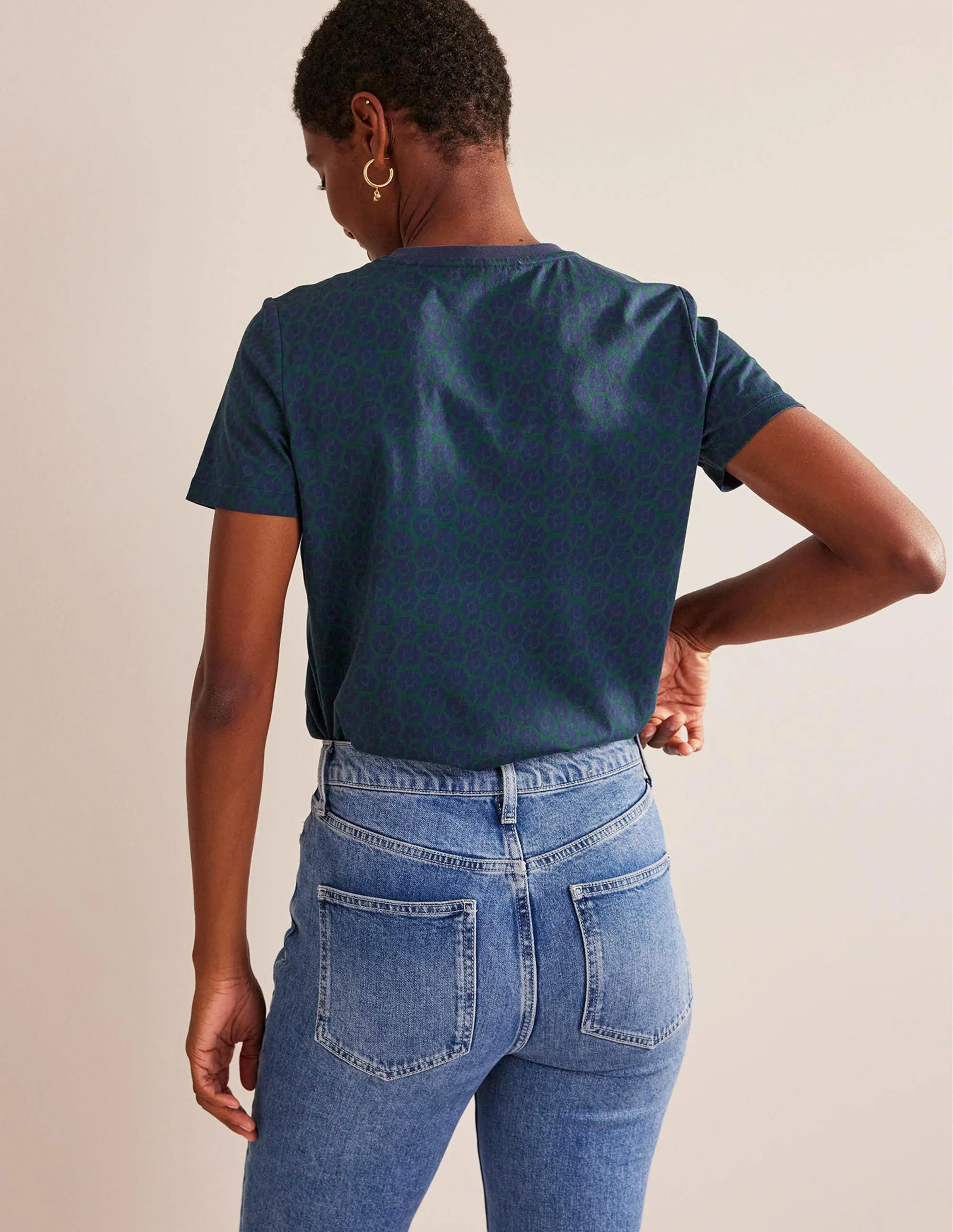 Printed Crew Neck T-shirt-Emerald Night, Reverie