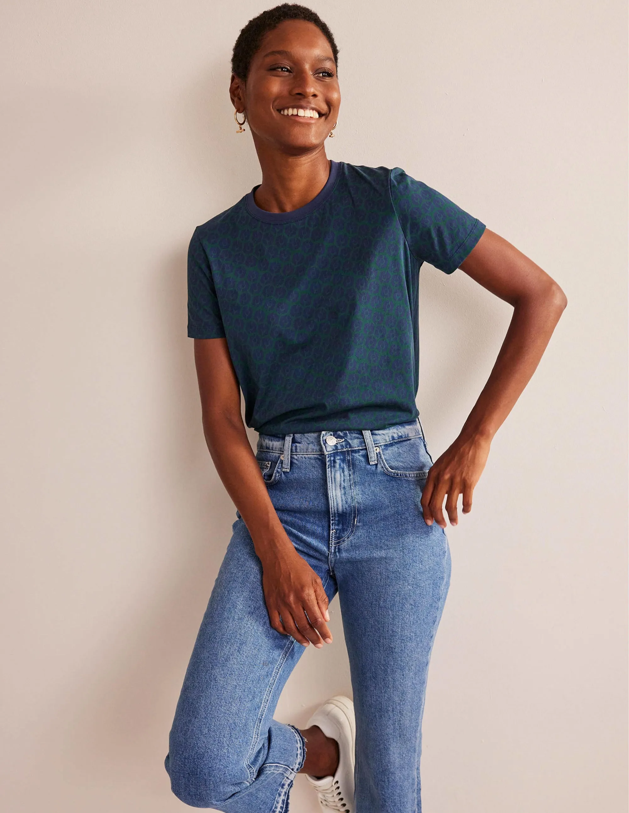 Printed Crew Neck T-shirt-Emerald Night, Reverie