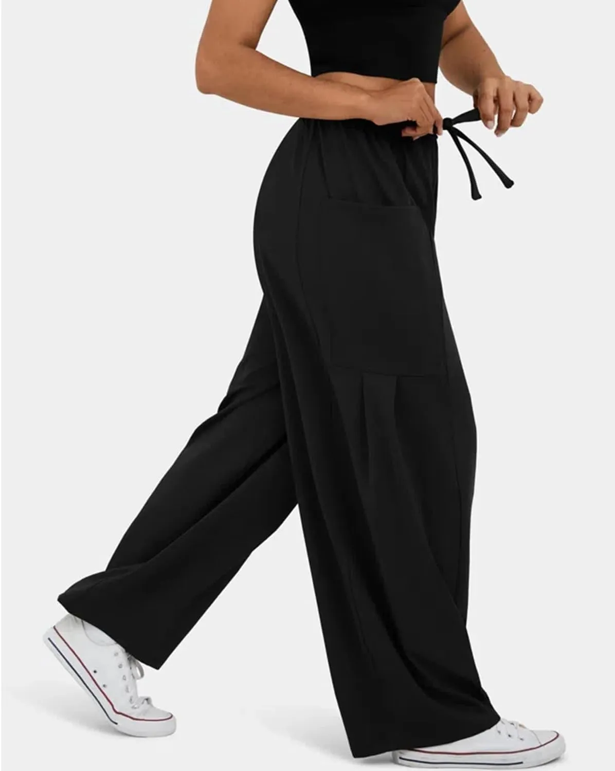 RINTONIX Womens Loose Drawstring High Waisted Wide Leg Harem Pants with Pockets Baggy Casual Summer Palazzo Sweatpants