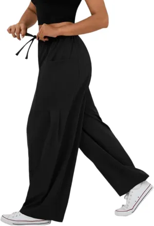 RINTONIX Womens Loose Drawstring High Waisted Wide Leg Harem Pants with Pockets Baggy Casual Summer Palazzo Sweatpants