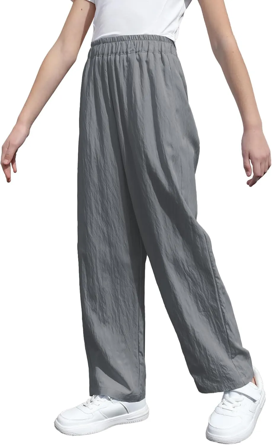 SANGTREE Girls & Woman Wide Leg Pants Lightweight Casual Elastic High Waist Straight Leg Loose Trousers,4 Years - Woman 2XL