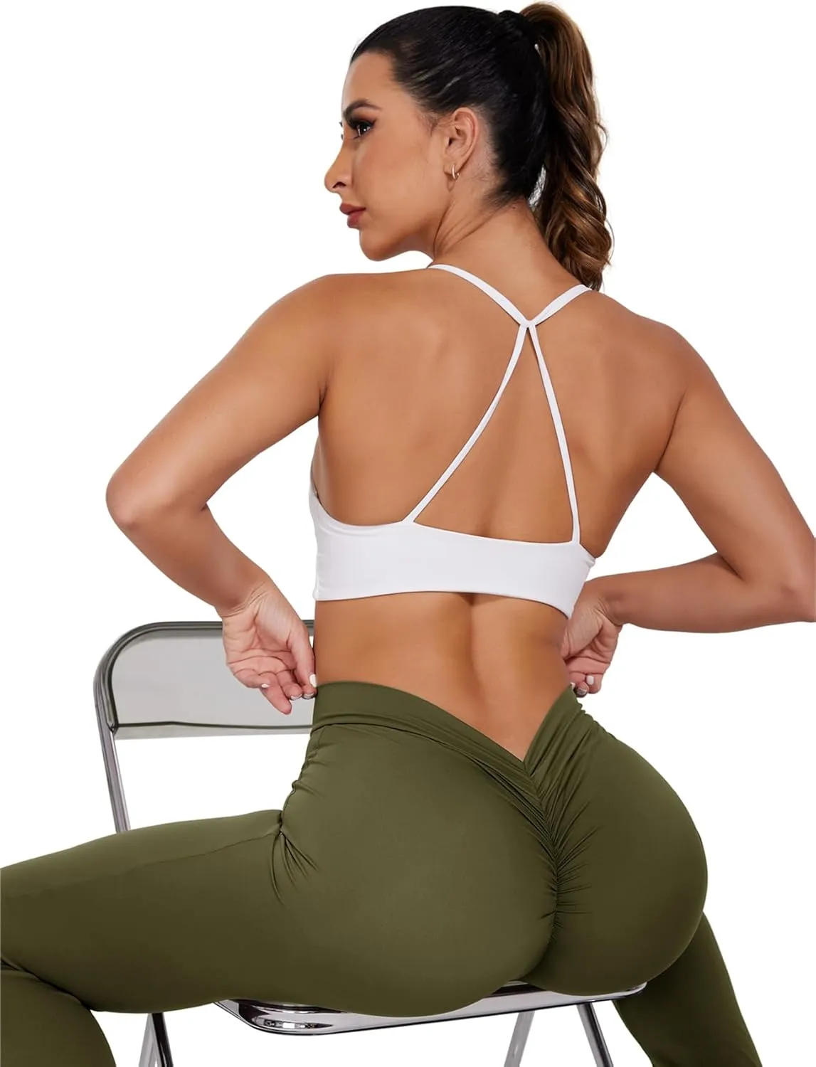 SEASUM V Back Scrunch Butt Flare Leggings for Women Waist Cut Shaped Ruched Bell Bottom Wide Leg Bootcut Yoga Pants