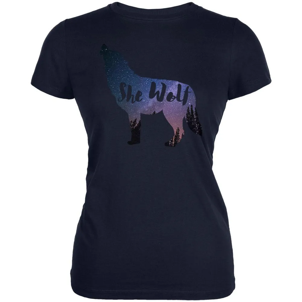 She Wolf Night Sky Landscape Juniors Soft T Shirt