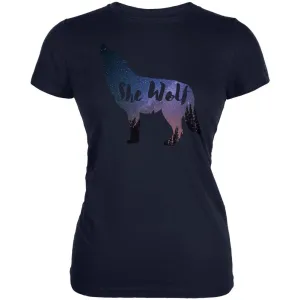 She Wolf Night Sky Landscape Juniors Soft T Shirt