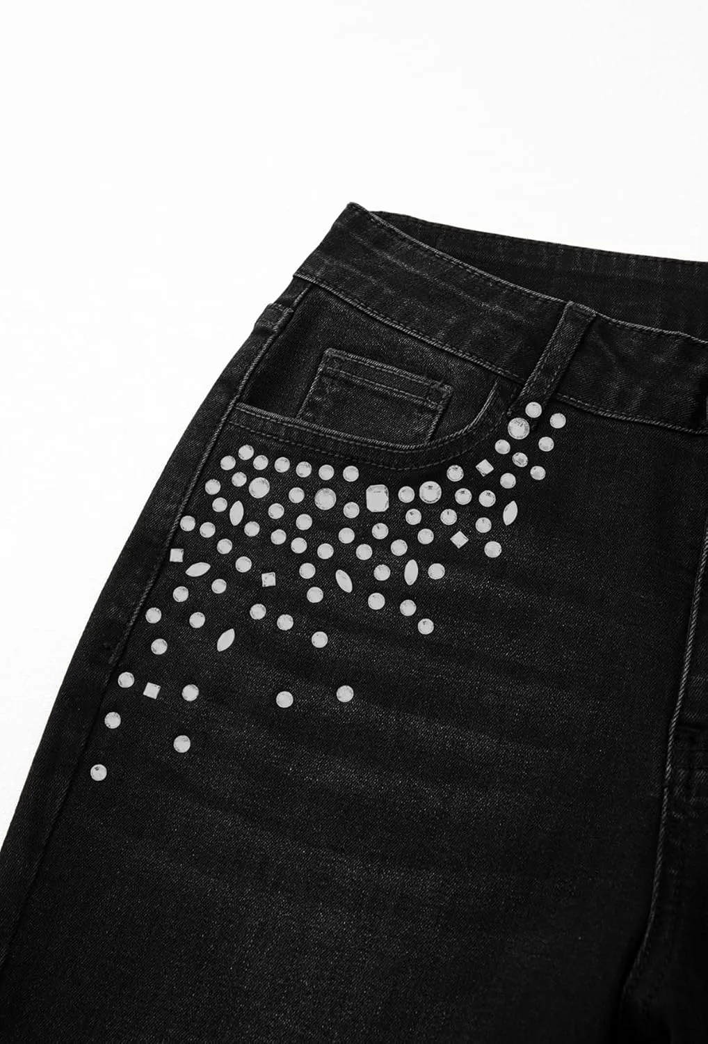 Sidefeel Women's Straight Leg Jeans High Waisted Stretchy Rhinestone Wide Leg Denim Pants