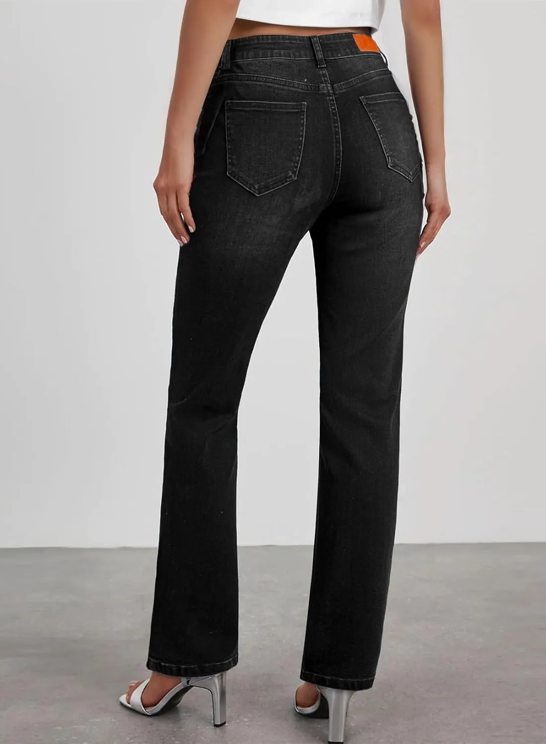 Sidefeel Women's Straight Leg Jeans High Waisted Stretchy Rhinestone Wide Leg Denim Pants