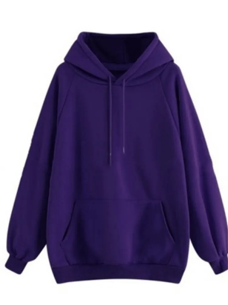Solid Color Women's Sweatshirts / Long Sleeves Hoodie / Loose Hoodie With Front Pockets - SF0064