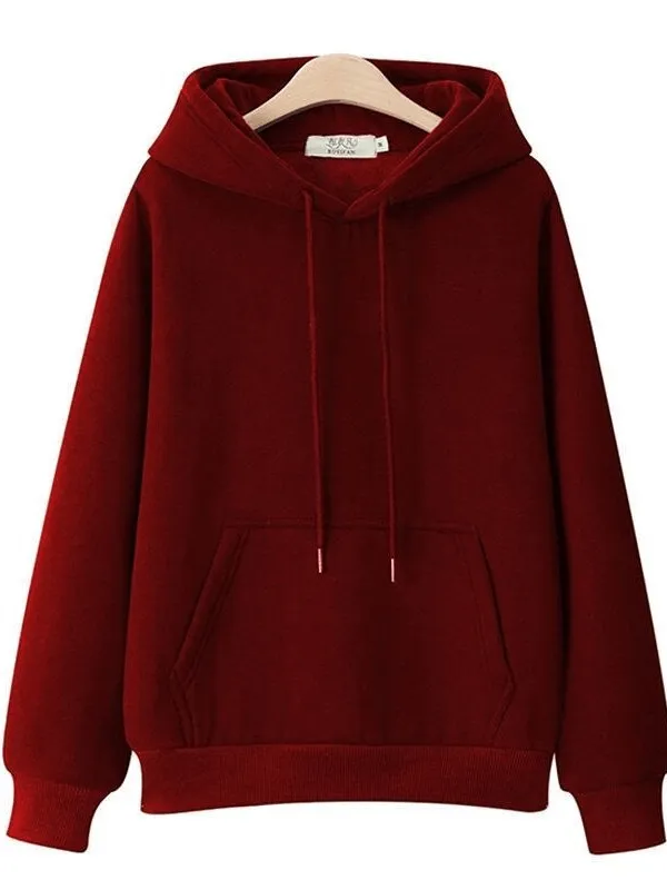 Solid Color Women's Sweatshirts / Long Sleeves Hoodie / Loose Hoodie With Front Pockets - SF0064