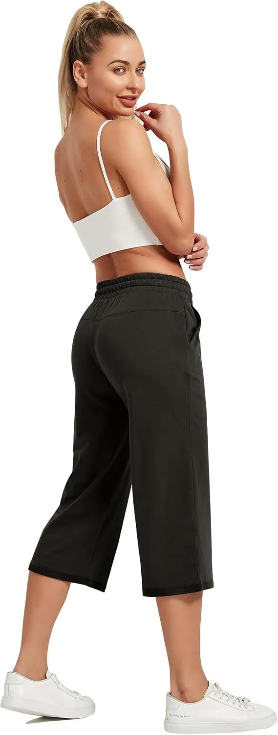 SPECIALMAGIC Women Capri Pants Cotton Yoga Wide Leg Capris Sweatpants Sports 2 Pack