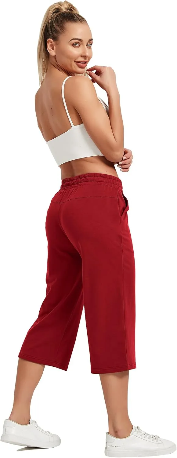 SPECIALMAGIC Women Capri Pants Cotton Yoga Wide Leg Capris Sweatpants Sports 2 Pack