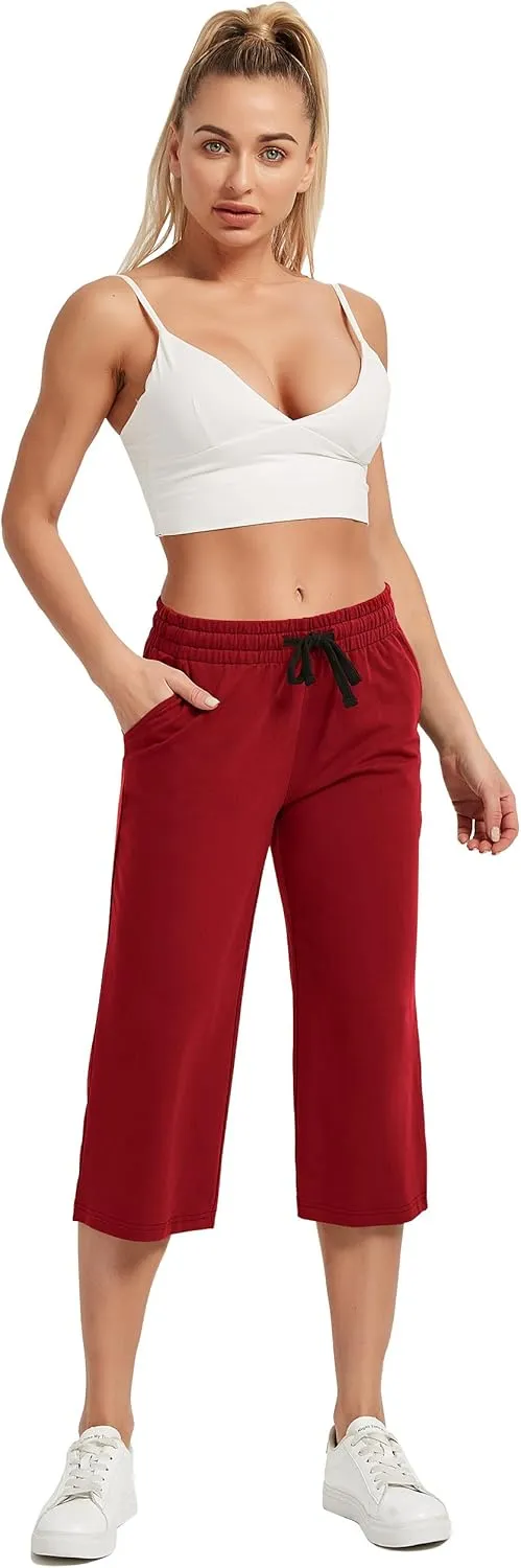 SPECIALMAGIC Women Capri Pants Cotton Yoga Wide Leg Capris Sweatpants Sports 2 Pack