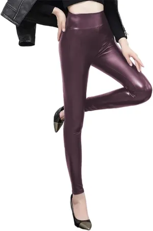 Summer Women Faux Leather Matte Solid Pants High Waist Elastic Band Butt Lift Sexy Stretch Trousers Custom Slim Leggings