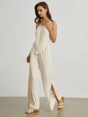 Textured Open Back Trendy Two Piece Pants Set