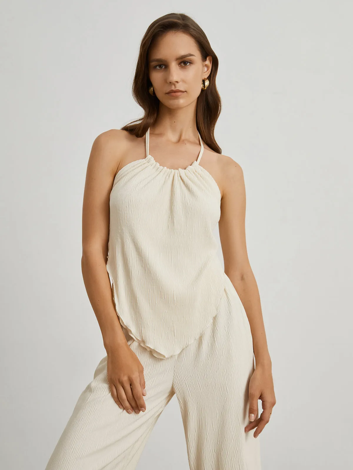 Textured Open Back Trendy Two Piece Pants Set