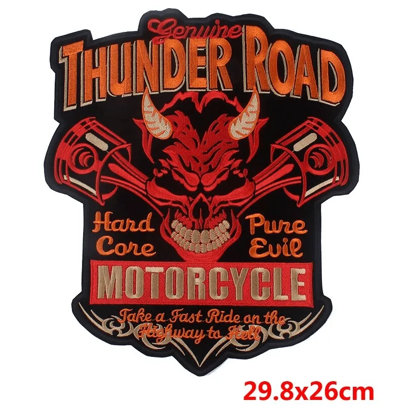 Thunder Road Motorcycle Iron-On Patch For Jackets / Large Embroidered Biker Patches For Clothes