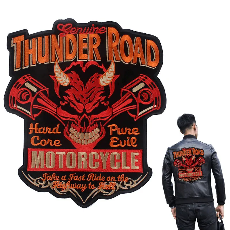 Thunder Road Motorcycle Iron-On Patch For Jackets / Large Embroidered Biker Patches For Clothes