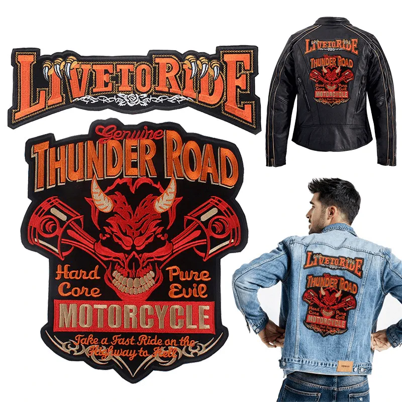 Thunder Road Motorcycle Iron-On Patch For Jackets / Large Embroidered Biker Patches For Clothes