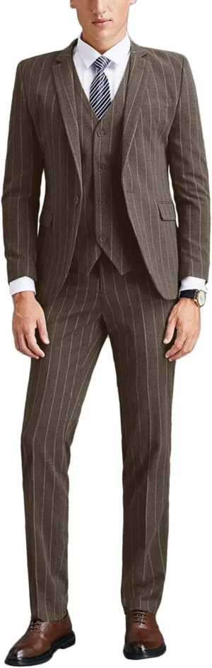 Wemaliyzd Men's Slim Fit 3 Pieces Pinstripe Thicken Suit 4 Buttons Vest Separate Pants