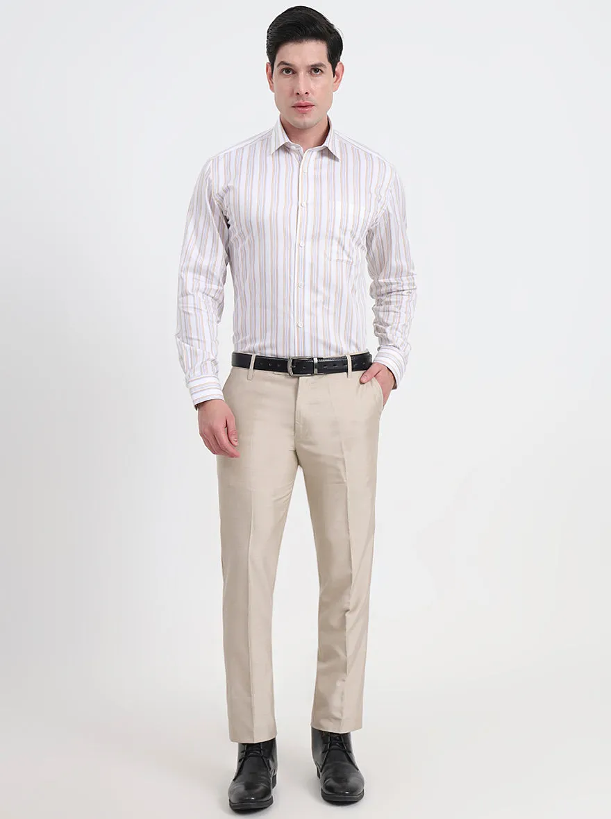 White & Fawn Striped Regular Fit Formal Shirt | JadeBlue