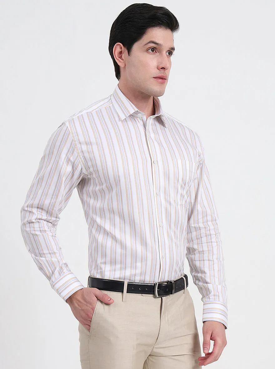 White & Fawn Striped Regular Fit Formal Shirt | JadeBlue