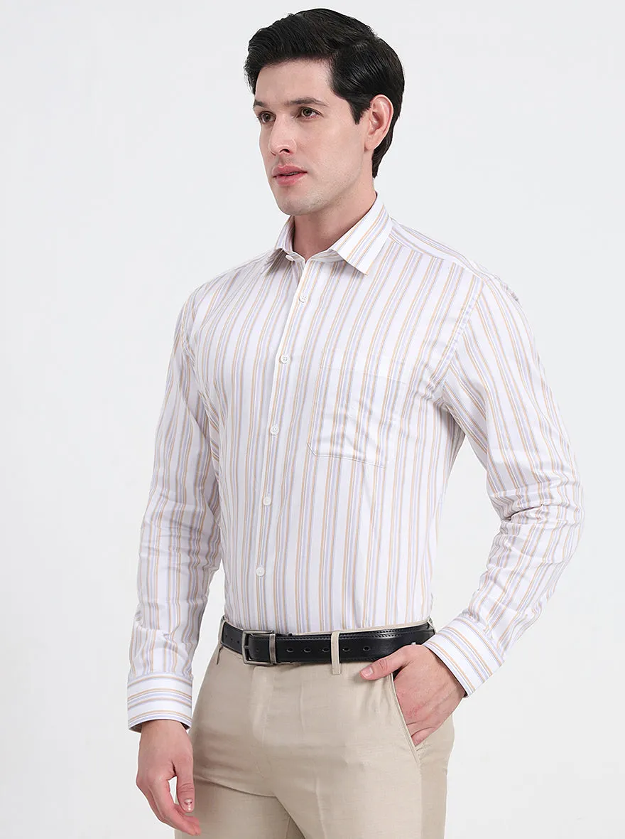 White & Fawn Striped Regular Fit Formal Shirt | JadeBlue