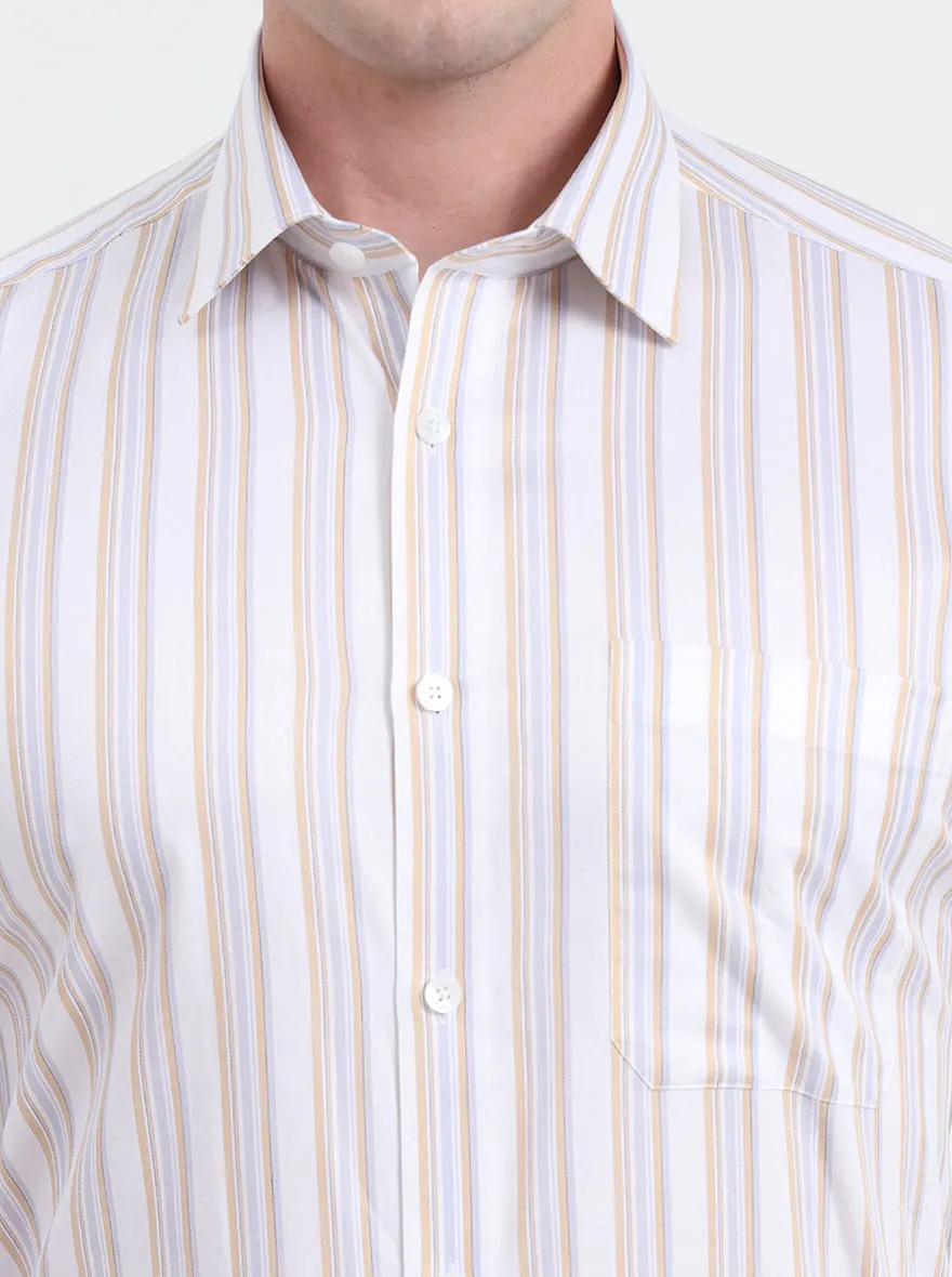 White & Fawn Striped Regular Fit Formal Shirt | JadeBlue