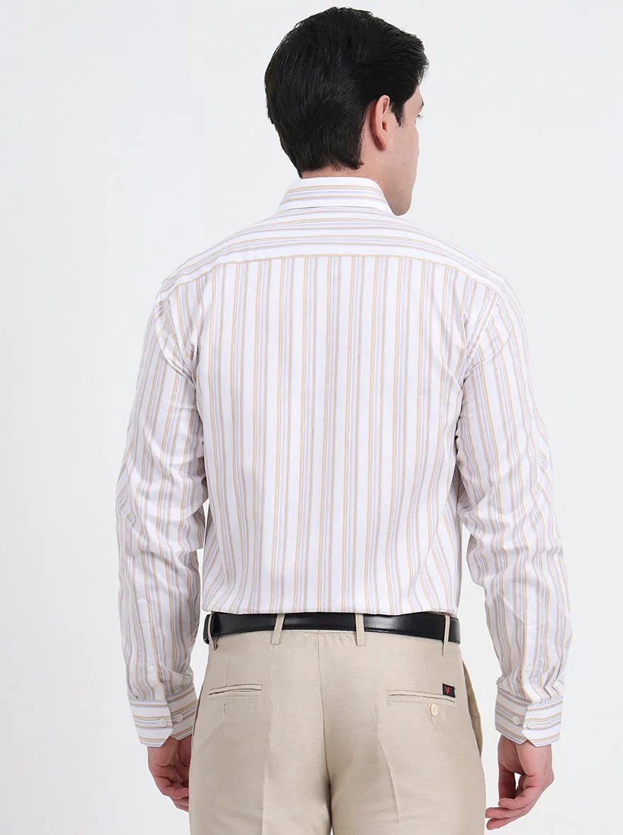 White & Fawn Striped Regular Fit Formal Shirt | JadeBlue