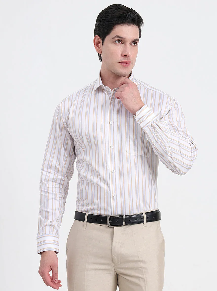 White & Fawn Striped Regular Fit Formal Shirt | JadeBlue