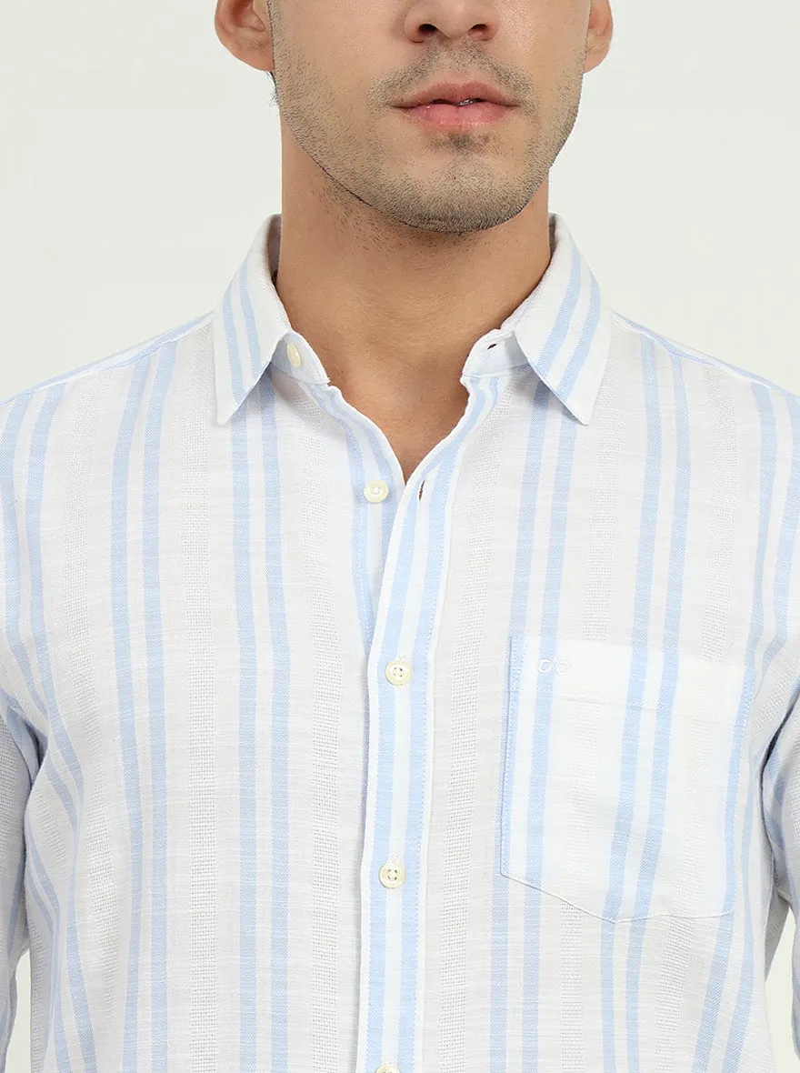 White & Sky Blue Striped Slim Fit Casual Shirt | JadeBlue