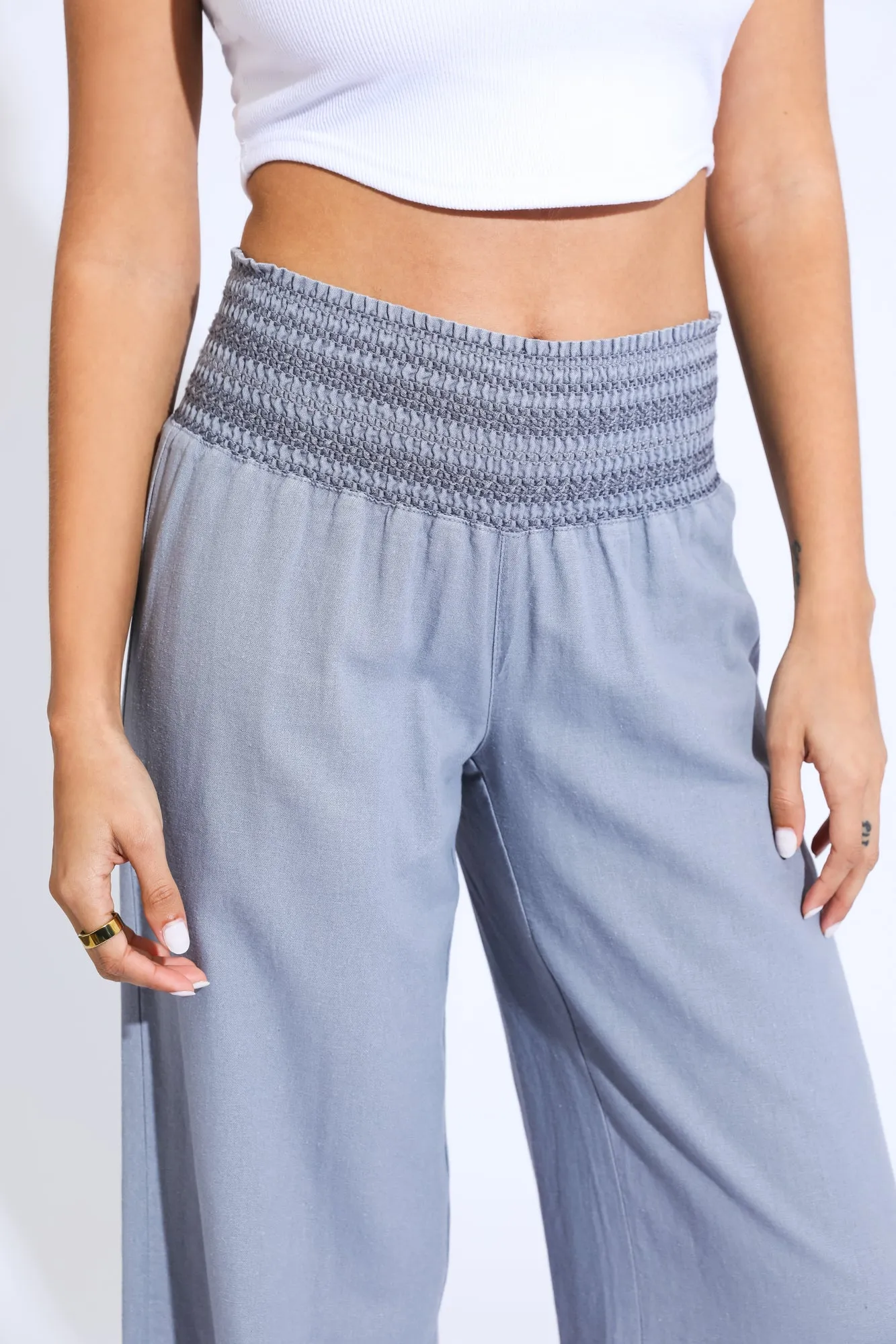 WIDE SMOCKED BOARDWALK PANT - TROOPER