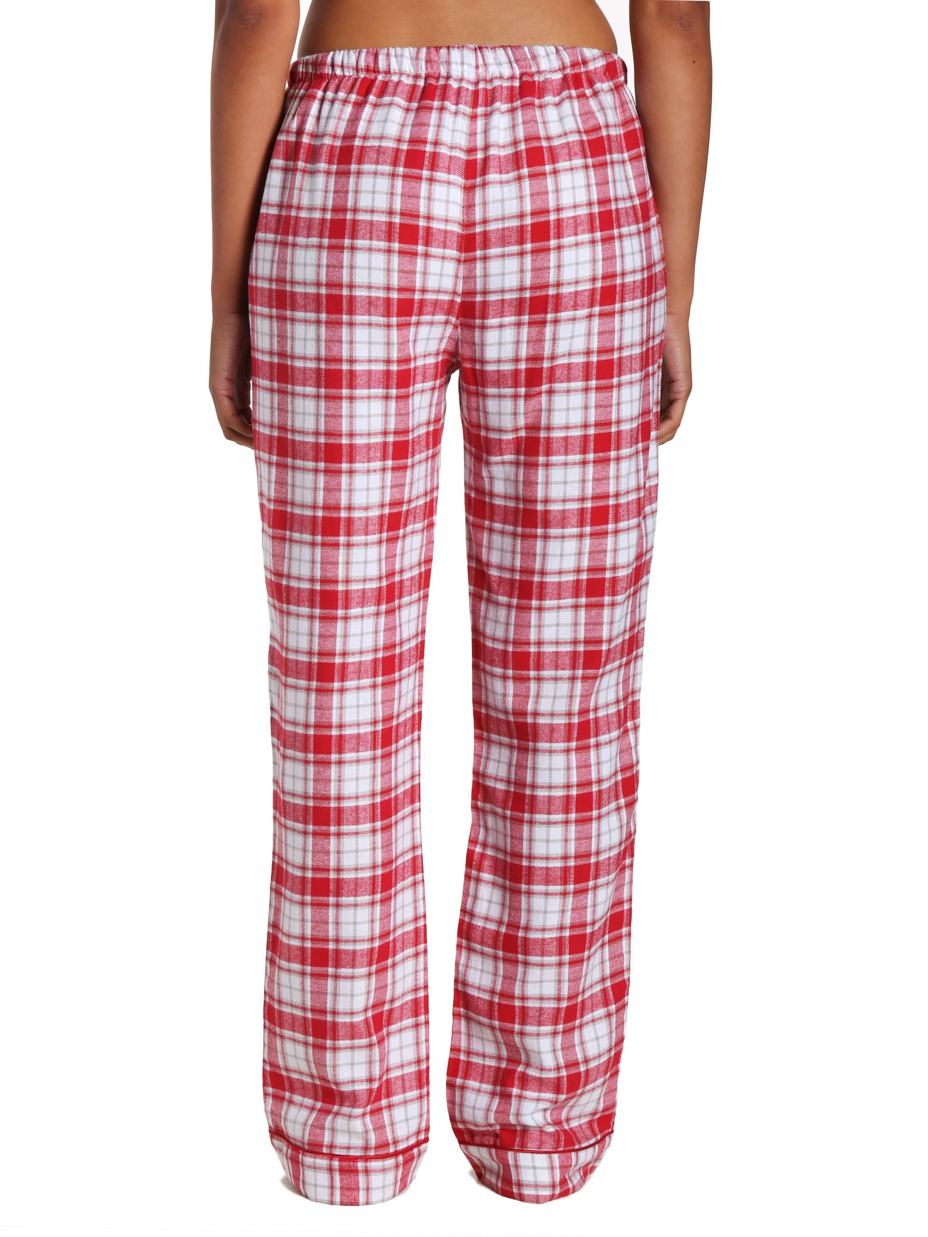 Womens 100% Cotton Lightweight Flannel Lounge Pants - Plaid White-Red