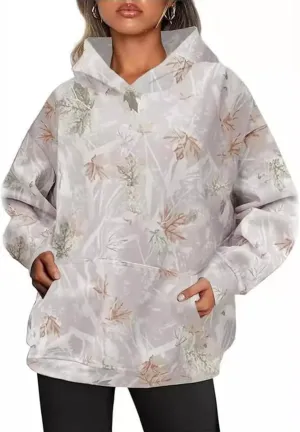 Womens Camo Hoodie Maple Leaf Print Oversized Pullover Sweatshirt Men Casual Loose Fit Long Sleeve Hoodies with Pocket