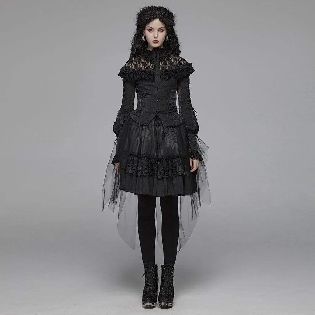 Women's Goth Stand Collar Floral Lace Shirts