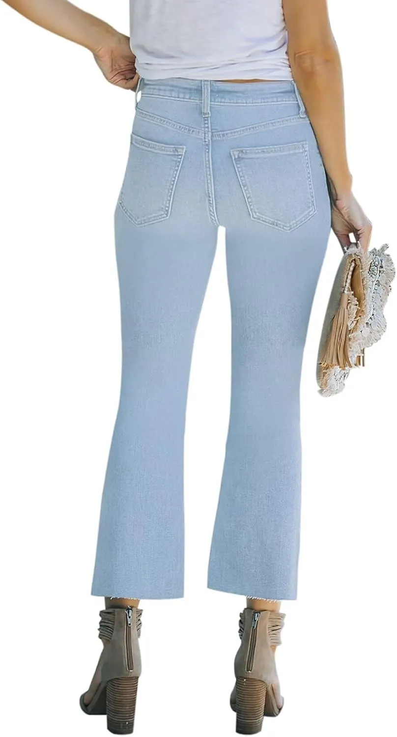 Women's High Waisted Crop Flare Jeans for Women Cropped Bell Bottom Jeans for Women Denim Pants with Live Hem