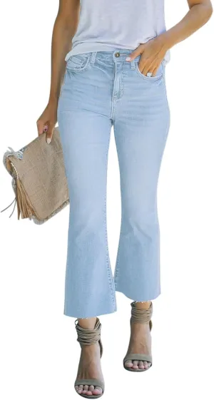 Women's High Waisted Crop Flare Jeans for Women Cropped Bell Bottom Jeans for Women Denim Pants with Live Hem