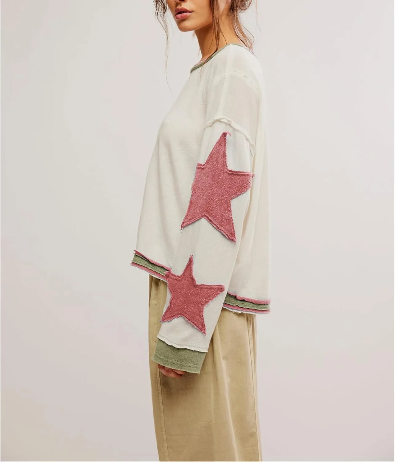 Womens Y2k Vintage Star Graphic Sweatshirts Aesthetic Harajuku Crew Neck Stripe Hoodies Top Teens Girl Streetwear