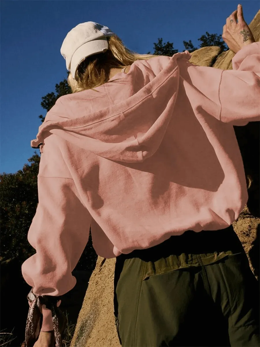 Women's Zip-Up Loose Solid Hoodie with Pockets - SF1586