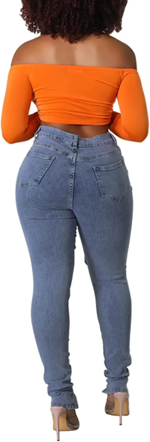 xxxiticat Women's Lace Up Denim Pants High Waist Cutout Bandage Criss Cross Bow Tie Destroyed Hollow Out Jean Trousers