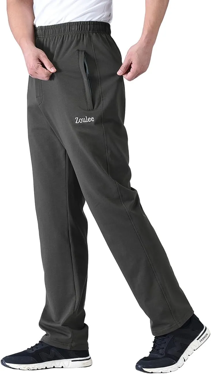 Zoulee Men's Casual Cotton Jogger Sweatpants Zipper Front Pants