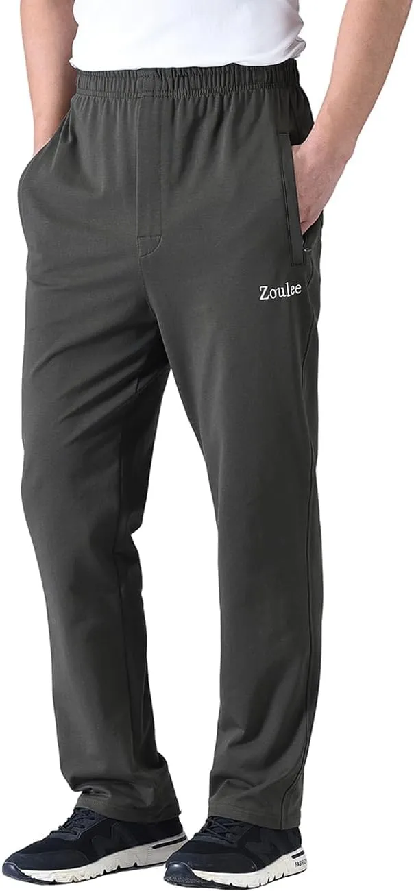 Zoulee Men's Casual Cotton Jogger Sweatpants Zipper Front Pants