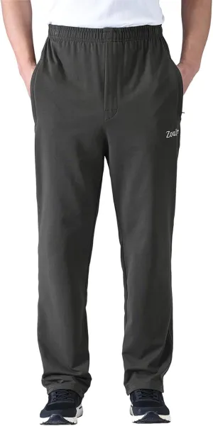 Zoulee Men's Casual Cotton Jogger Sweatpants Zipper Front Pants